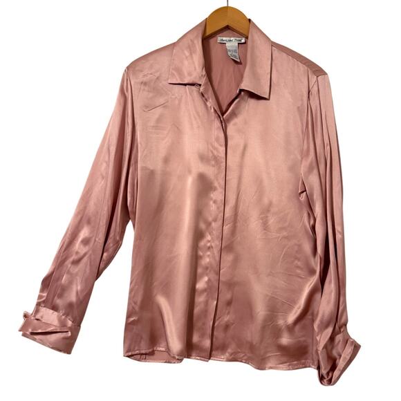 Anna and Frank Classic Silk Button-Up Blouse Size L Old Money Corporate Femme - Picture 1 of 11